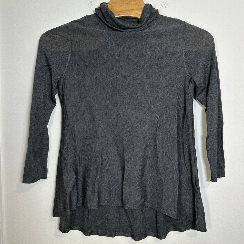 Eileen Fisher Turtleneck Sweater Women's Medium Gray Long Sleeve High Low Hem